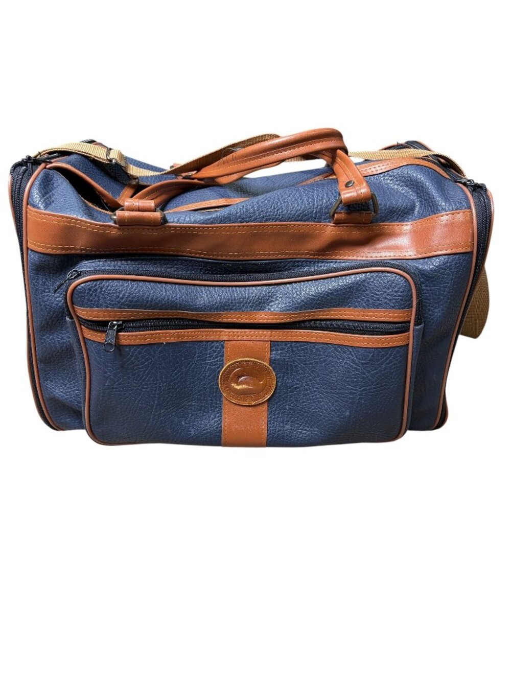 Vintage Dooney & Bourke All Weather Leather Navy Blue Duffel Weekender Bag